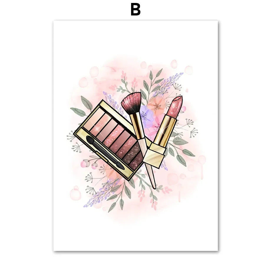 Makeup Beauty Nails Eyebrow Lips Pink Fine Art Canvas Prints