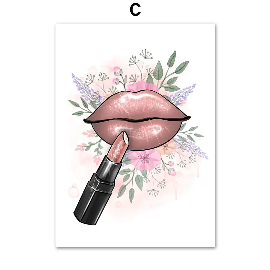 Makeup Beauty Nails Eyebrow Lips Pink Fine Art Canvas Prints