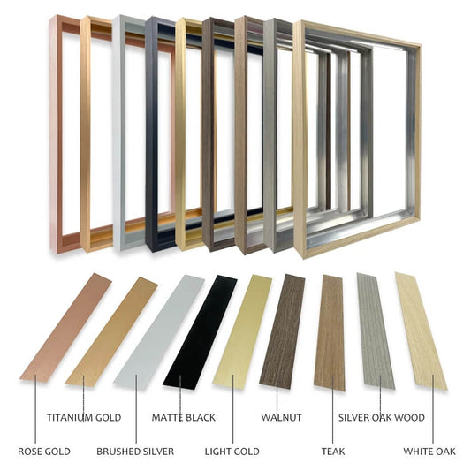 Set of window frames in various colors with color swatches below on a white background