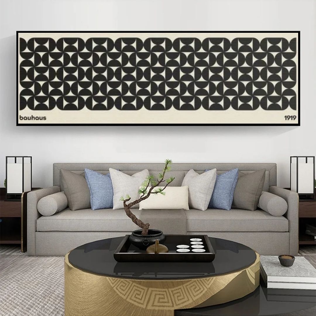 Black White Mid Century Bauhaus Geometric Wall Art Canvas Print
