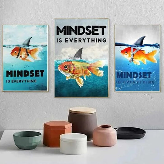 Mindset Is Everything Shark Fish Canvas Print Motivational Wall Art