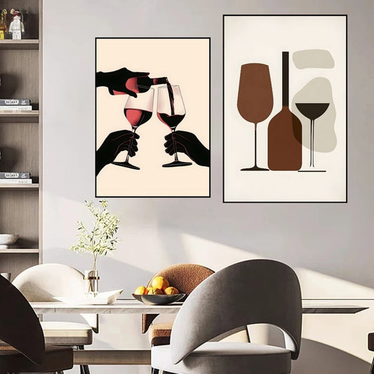 Retro Minimalist Coffee Cups Wine Glass Canvas Print Wall Art