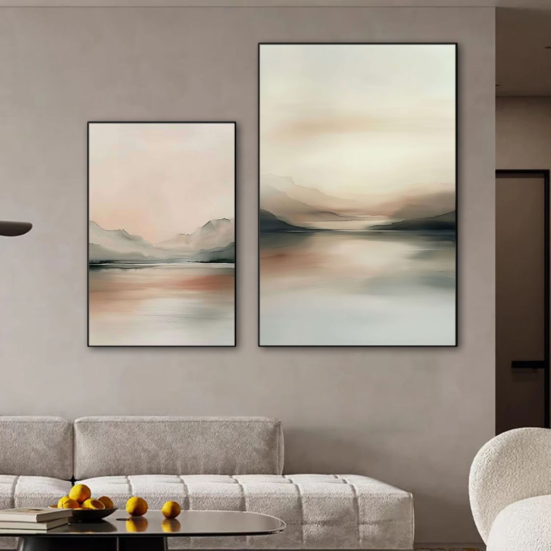Minimalist Japandi Abstract Pastel Landscape Canvas Wall Art