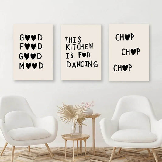 Minimalist Kitchen Love Quotes Black White Canvas Prints