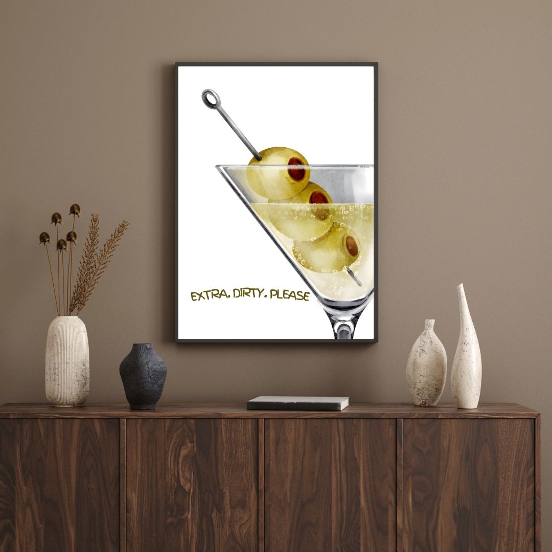 Minimalist Martini Olives Cocktail Kitchen Wall Art Print