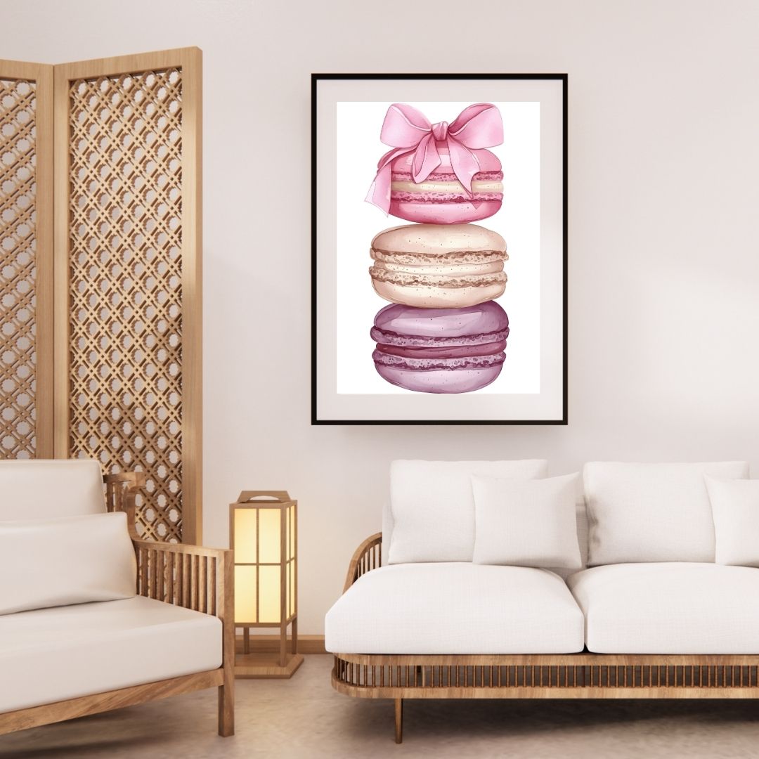 Patisserie Pink Macaron Cherries Minimalist Wall Art Canvas Prints