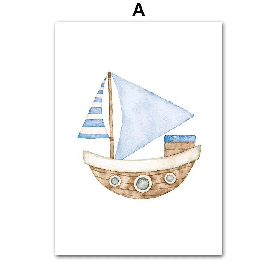 Minimalist Sailboat Lighthouse Fish Nautical Wall Art