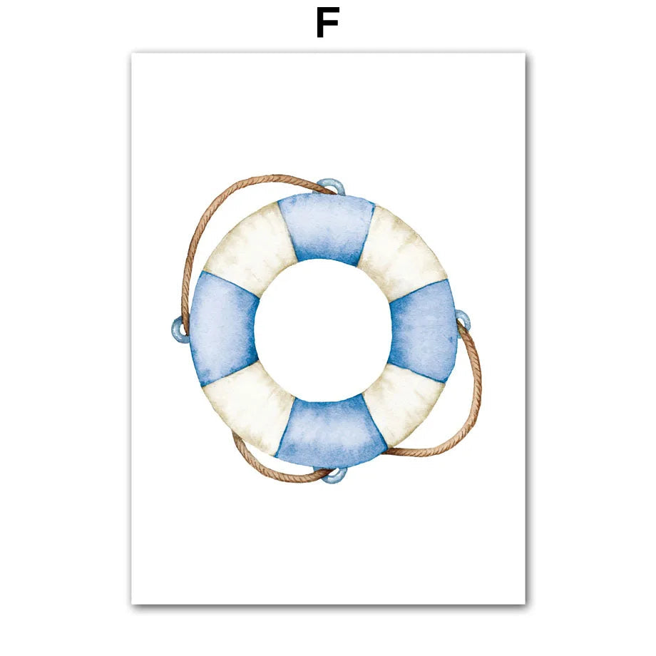 Minimalist Sailboat Lighthouse Fish Nautical Wall Art