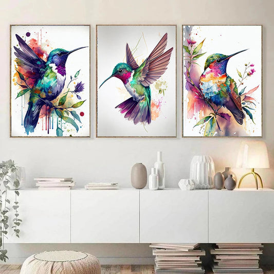 Minimalist Watercolor Colorful Hummingbird Canvas Prints Wall Art