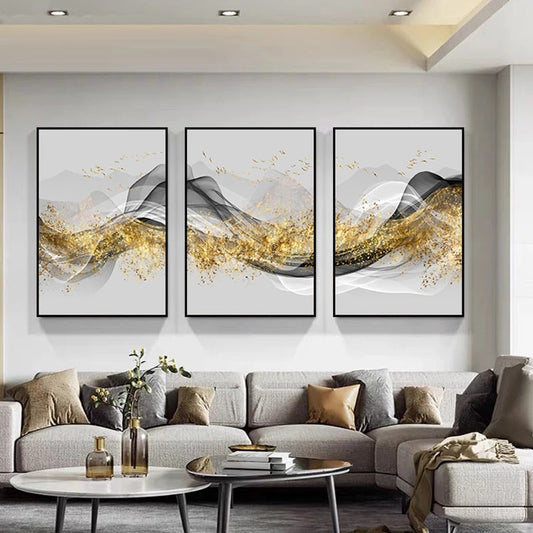 Minimalist Abstract Golden Mountain Landscape Canvas Prints