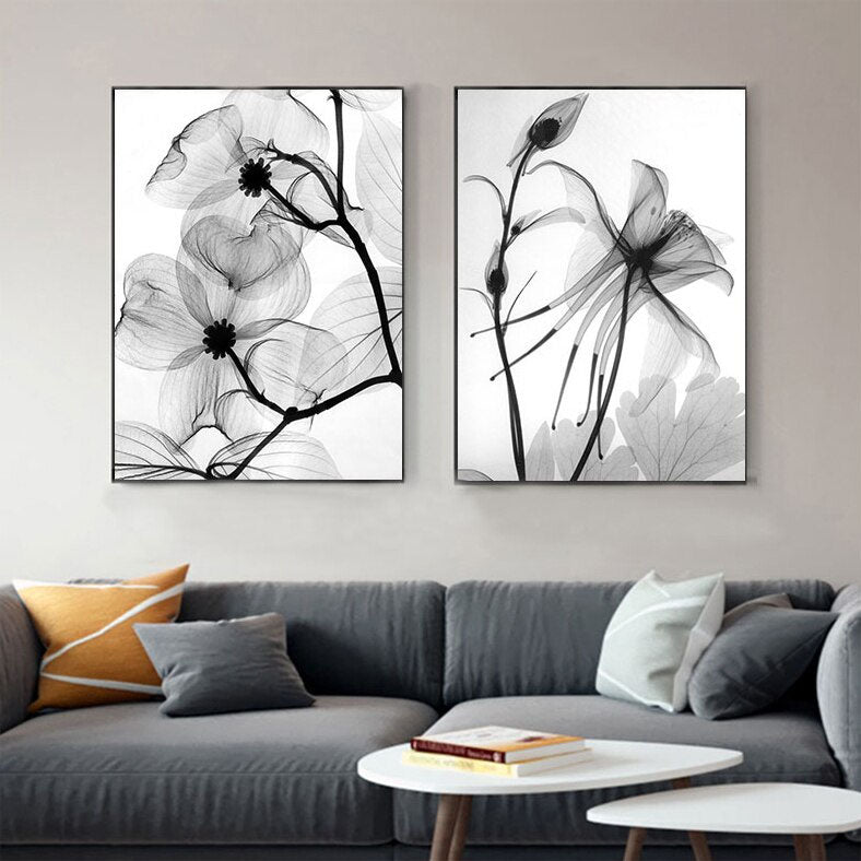 Minimalist Black White Abstract Flower Canvas Prints