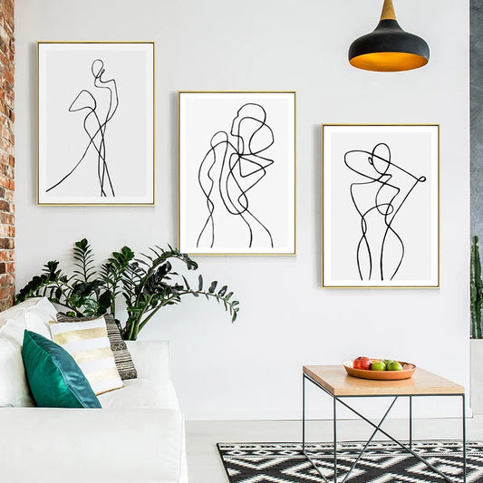 Minimalist Black & White Figures Line Art Canvas Prints
