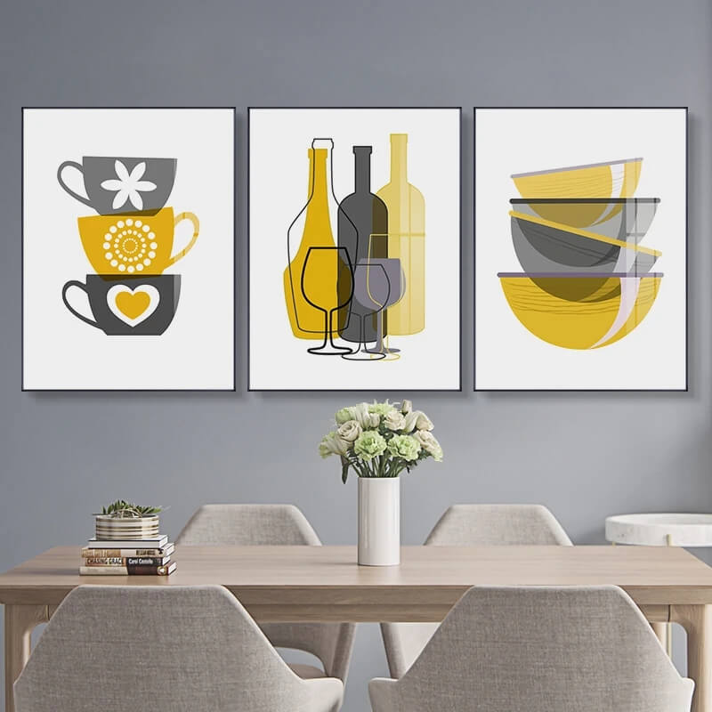 Minimalist Yellow Black Cups Bottles Canvas Prints