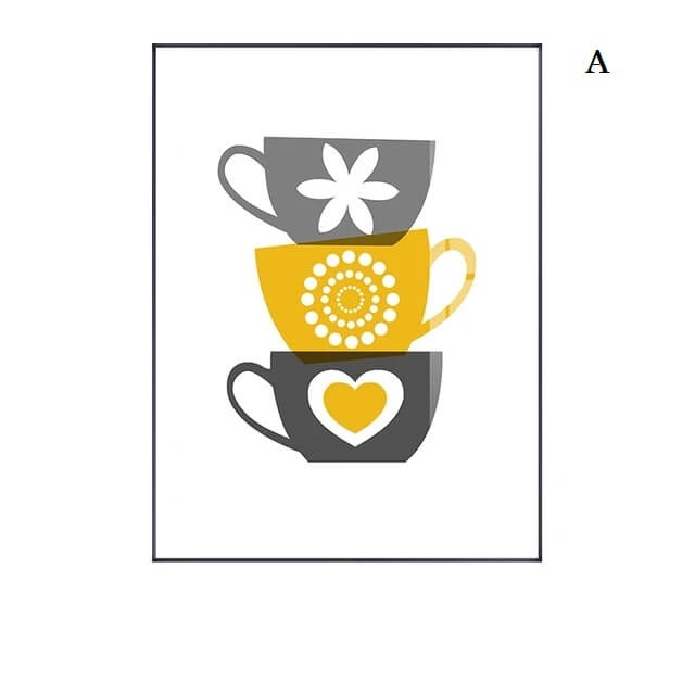 Minimalist Yellow Black Cups Bottles Canvas Prints
