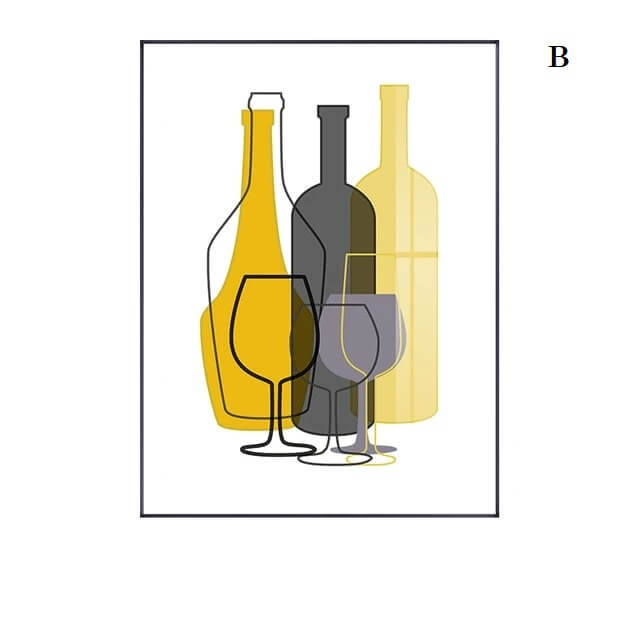 Minimalist Yellow Black Cups Bottles Canvas Prints