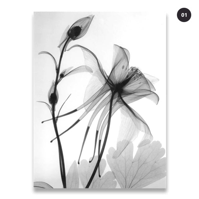 Minimalist Black White Abstract Flower Canvas Prints