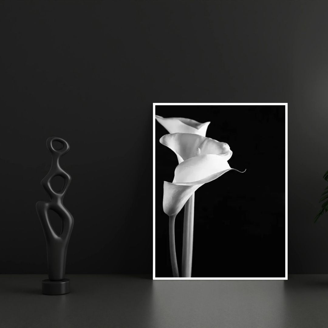 Minimalist Modern Black and White Floral Wall Art Canvas Prints