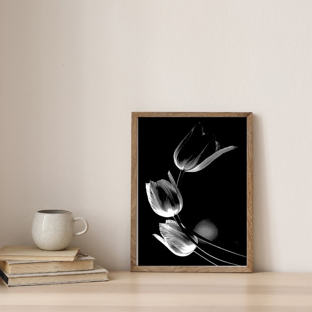 Minimalist Modern Black and White Floral Wall Art Canvas Prints