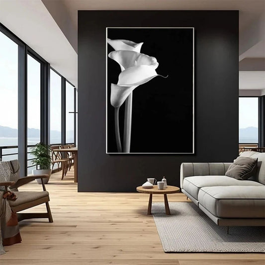 Minimalist Modern Black and White Floral Wall Art Canvas Prints