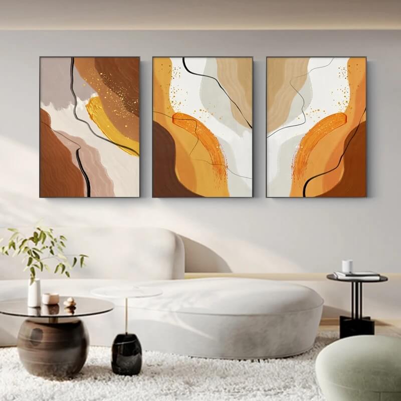 Modern Abstract Beige Brown Orange Color Block Wall Art