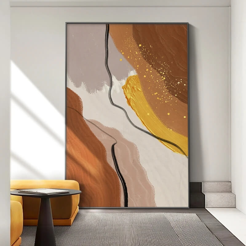 Modern Abstract Beige Brown Orange Color Block Wall Art