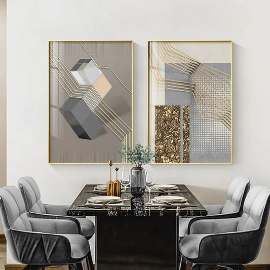 Modern Abstract Grey Golden Canvas Wall Art