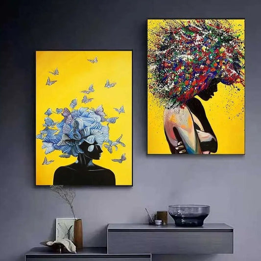 Modern Girl Yellow Canvas Prints Wall Art