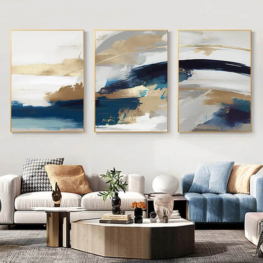 Modern Golden Blue Abstract Wall Art