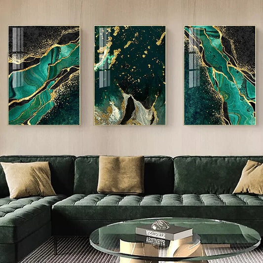 Modern Golden Green Marble Canvas Prints
