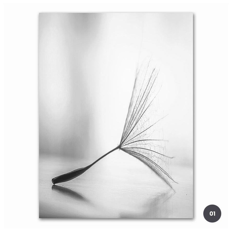 Modern Minimalist Black & White Dandelion Canvas Print