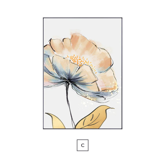 Golden Yellow Scandinavian Flower Wall Art