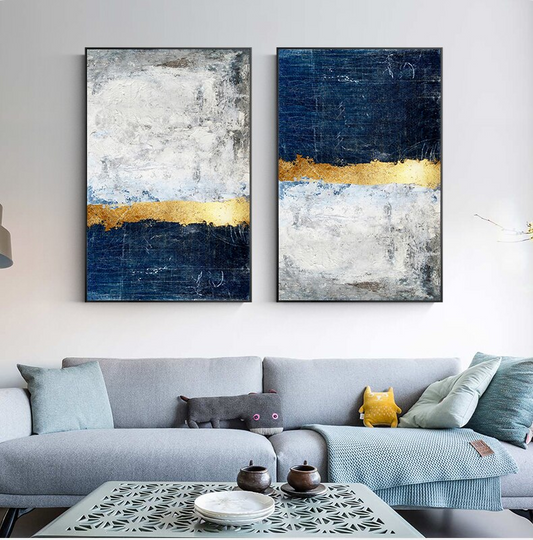 Modern Abstract Golden Blue Gray Block Canvas Prints