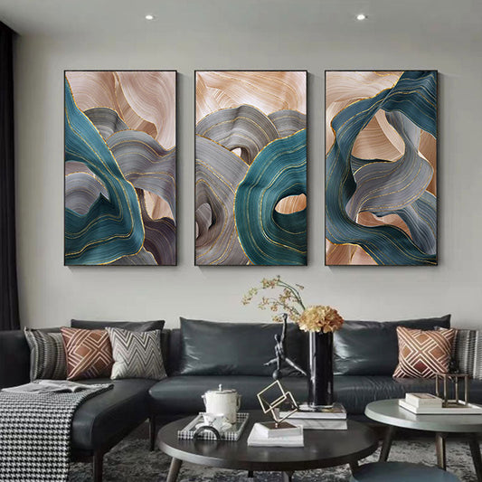 Jade and Gray Ribbon Abstract Canvas Print