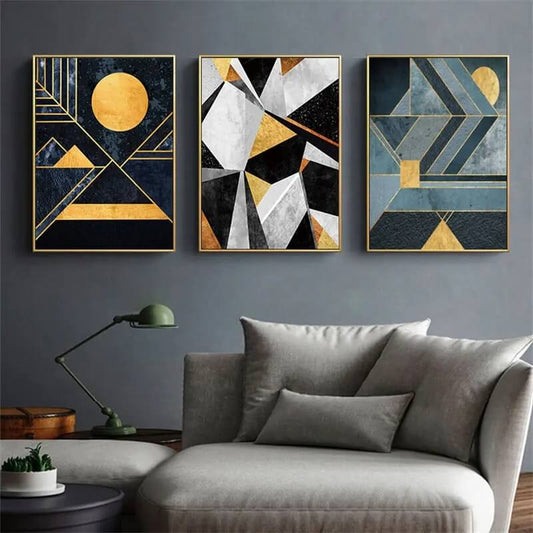 Nordic Abstract Golden Line Geometric Wall Art