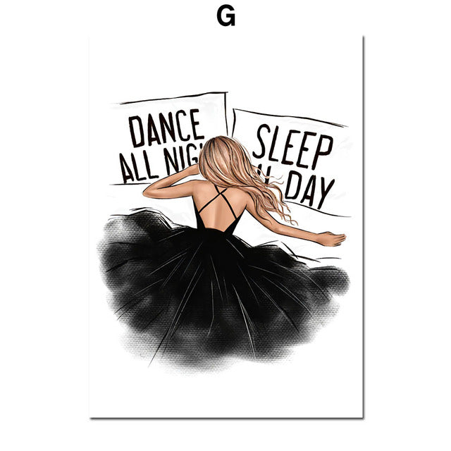 Paris Fashion Dancing Girl Dog Canvas Prints