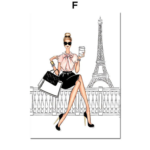 Paris Fashion Dancing Girl Dog Canvas Prints