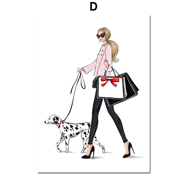 Paris Fashion Dancing Girl Dog Canvas Prints