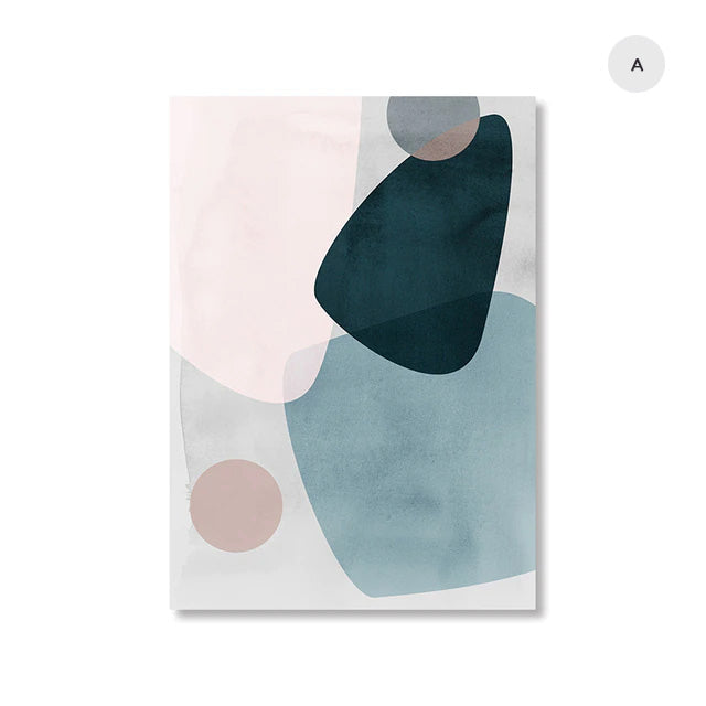Pastel Geometric Curves Blue Gray Pink Wall Art