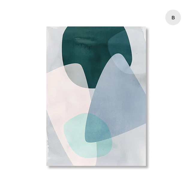 Pastel Geometric Curves Blue Gray Pink Wall Art