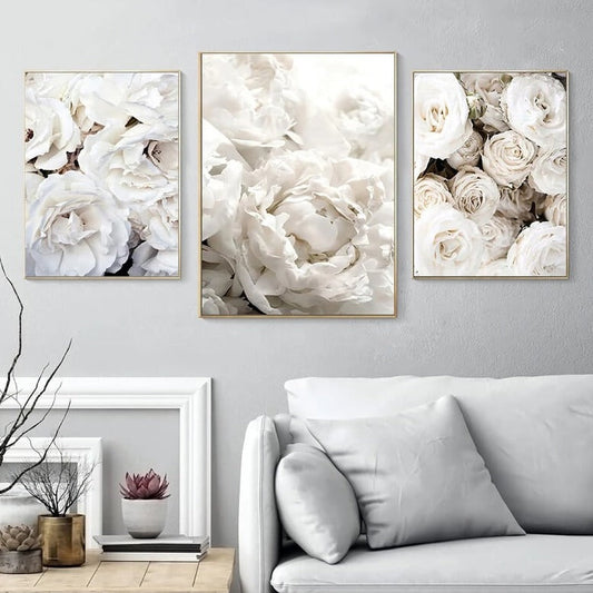 Peony Roses White Flowers Canvas Prints