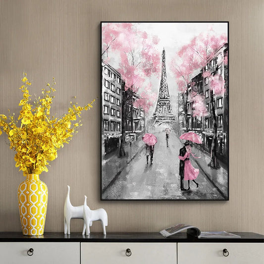 Pink Romantic City Couple Paris Eiffel Tower Canvas Print