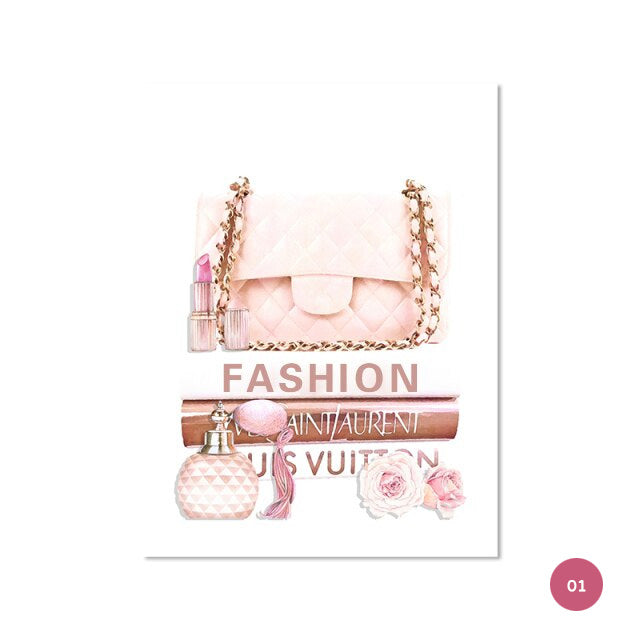 Pink Lipstick Handbag Fashion Canvas Prints