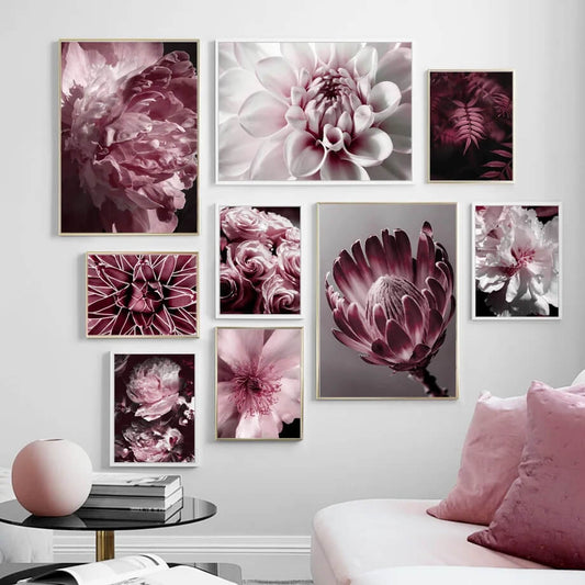 Pink Peony Rose Leaves Canvas Prints