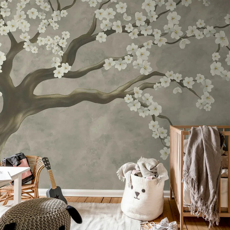 Calm Blossom White Wallpaper Mural (SqM)