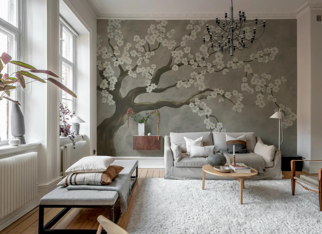 Calm Blossom White Wallpaper Mural (SqM)