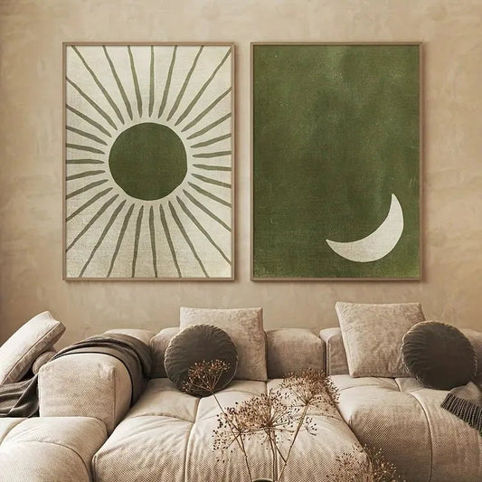 Retro Boho Mid Century Moon and Sun Canvas Print Art