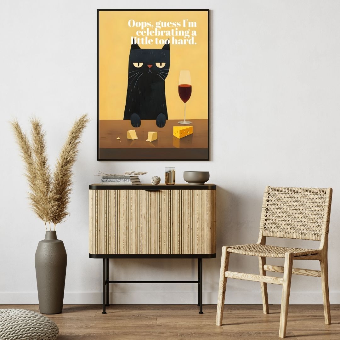 Retro Funny Cat Kitchen Wine Quotes Wall Art