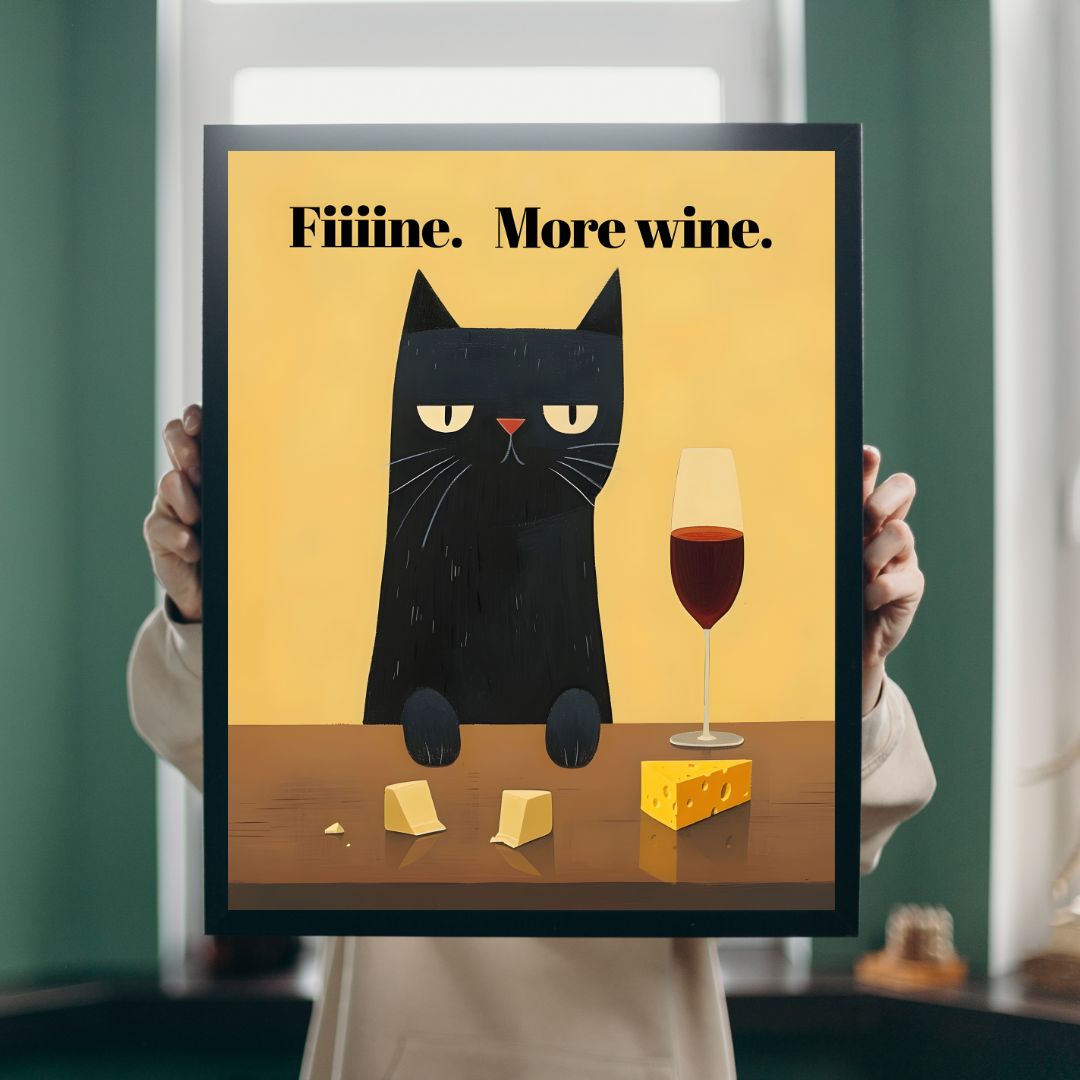 Retro Funny Cat Kitchen Wine Quotes Wall Art