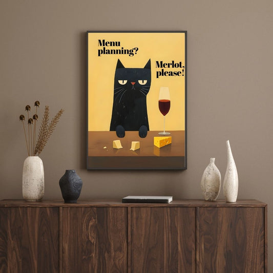 Retro Funny Cat Kitchen Wine Quotes Wall Art