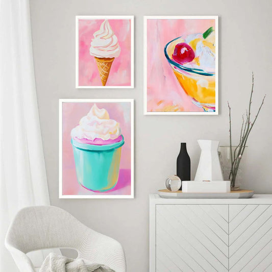 Retro Ice Cream Chilli Food Eclectic Kitchen Pink Wall Art